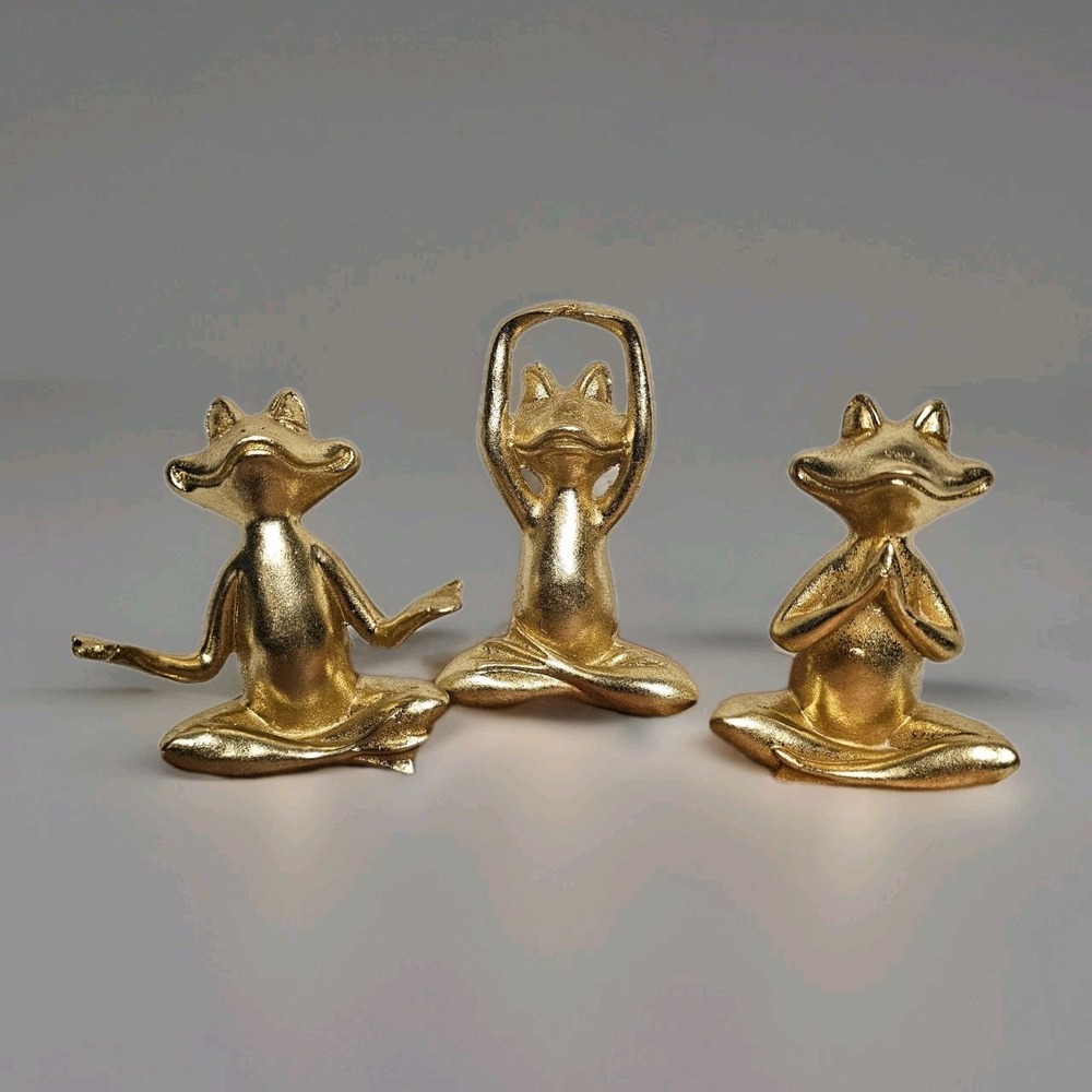 Gold Yoga Frog Figurines Set of 3 Desk Statues Meditation Boho New Age Decor